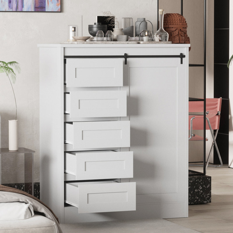 Commode 5 tiroirs Gentleman, Blanc