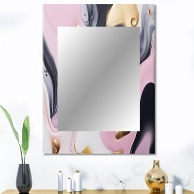 Rose et or intérieur des mondes de marbre V - miroir unique en marbre, grand miroir mural rose, impression d'art en métal