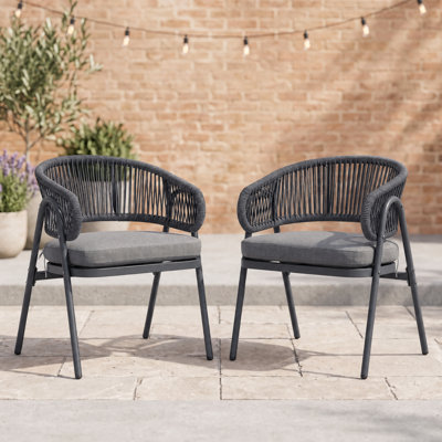 All-Weather Outdoor Dining Chairs, Rope Woven Patio Armchairs with Cushions