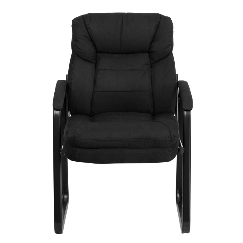 Executive Side Reception Chair with Lumbar Support and Sled Base, Black Microfiber