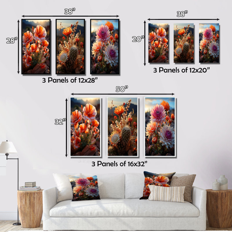 «Desert Euphoria Cactus», 3 pièces, H 20 po x l 36 po, Toile tendue