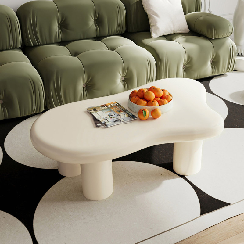Table basse en bois en forme de nuage pour le salon, H 15,7 po x L 47,2 po x l 31,5 po, Duplicata blanc crème