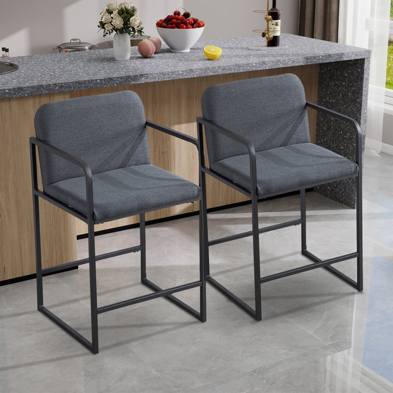 24" Upholstered Counter Stool With Footrest, Dark Gray