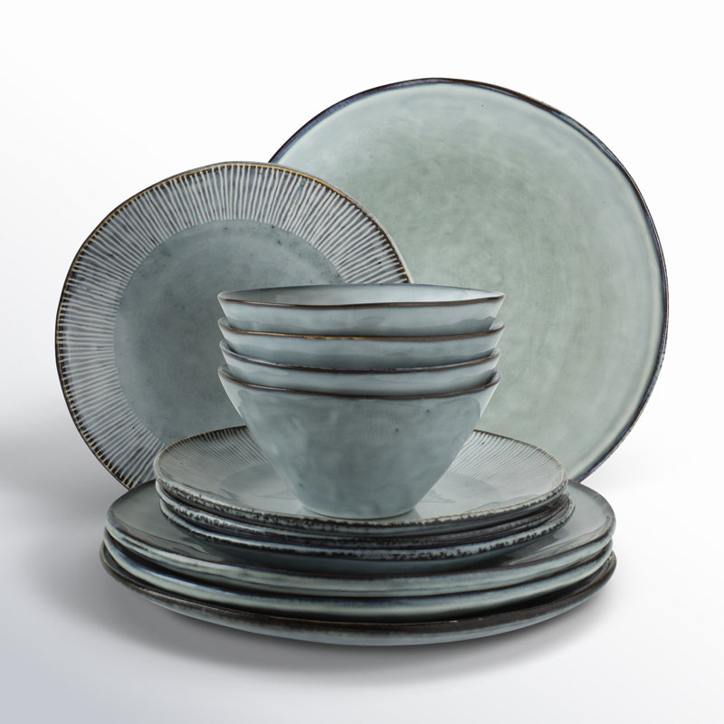 Blue Porcelain 12-Piece Dinnerware Set for 4