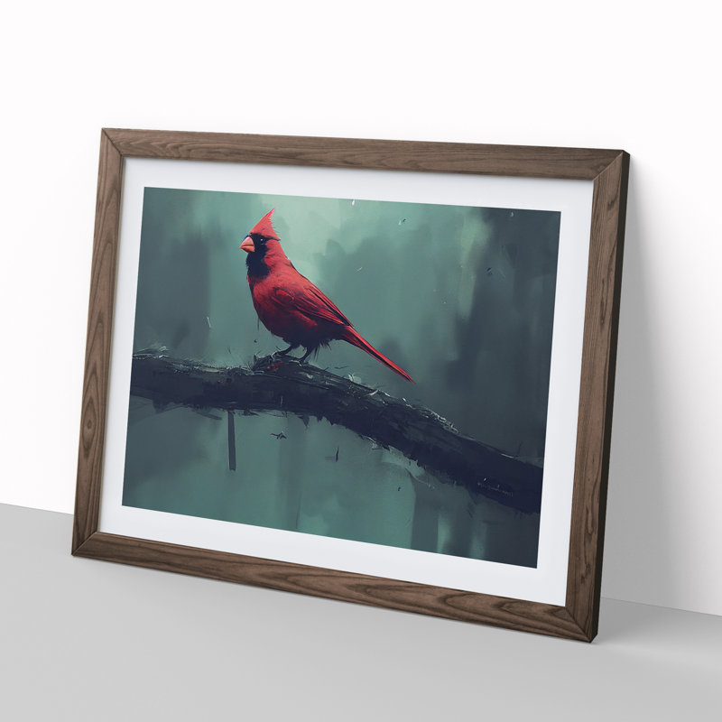 Cardinal Bird Vol.2 - Single Picture Frame Painting, 46cm H x 64cm W x 2cm D, Walnut Framed