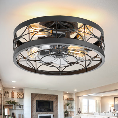 16.5 Inch Flash Mount Ceiling Fan with Light and Remote, DC Motor, E26 Bulbs
