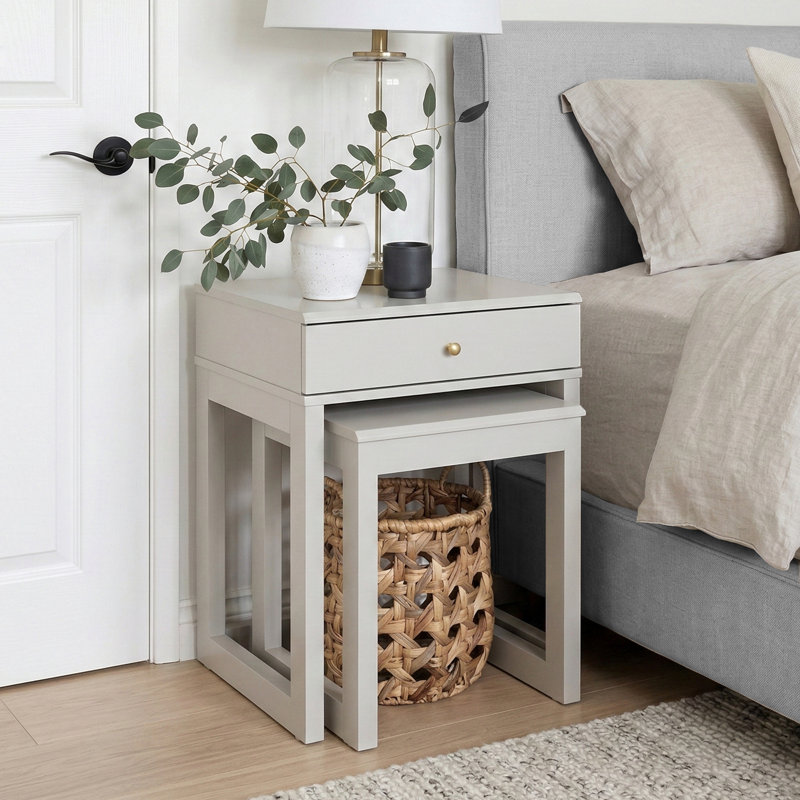 Limestone Wells Nesting Table, Light Grey