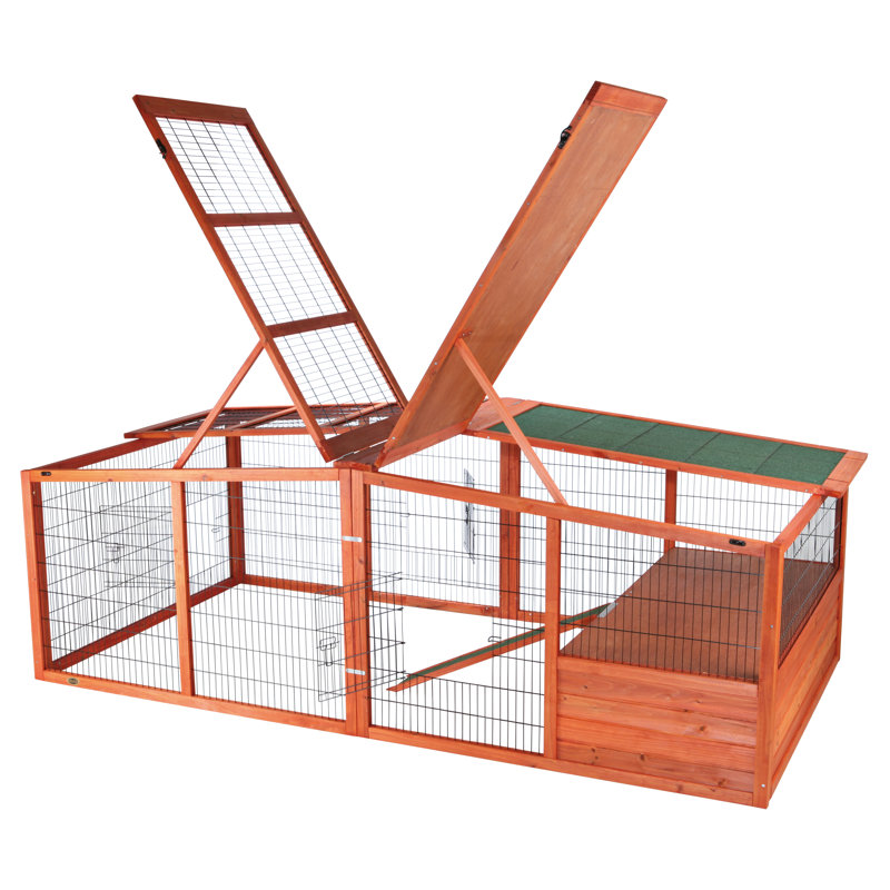 Extra-Large Wooden Outdoor Rabbit Enclosure with Mesh Cover