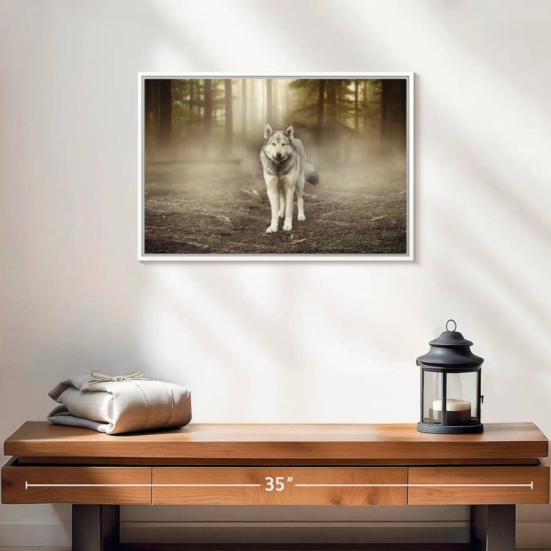 Loup audacieux, Cadre flottant blanc, 19 po x 13 po