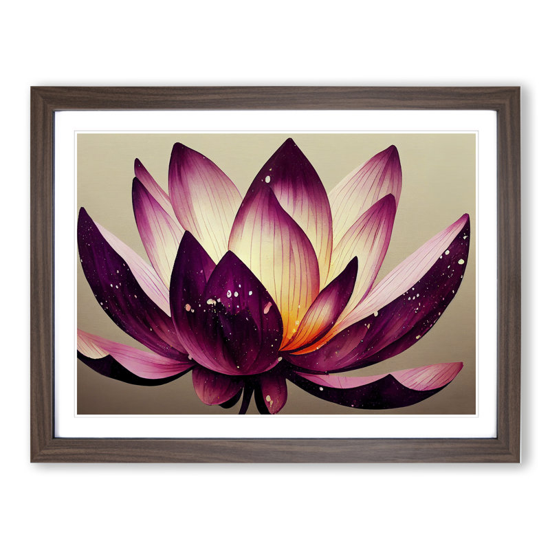 Lotus Flower Splatter (6) - Single Picture Frame Print, 34cm H x 46cm W x 2cm D, Walnut
