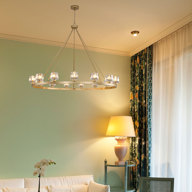 59" Dimmable Round Glass Shade Chandelier, Gold
