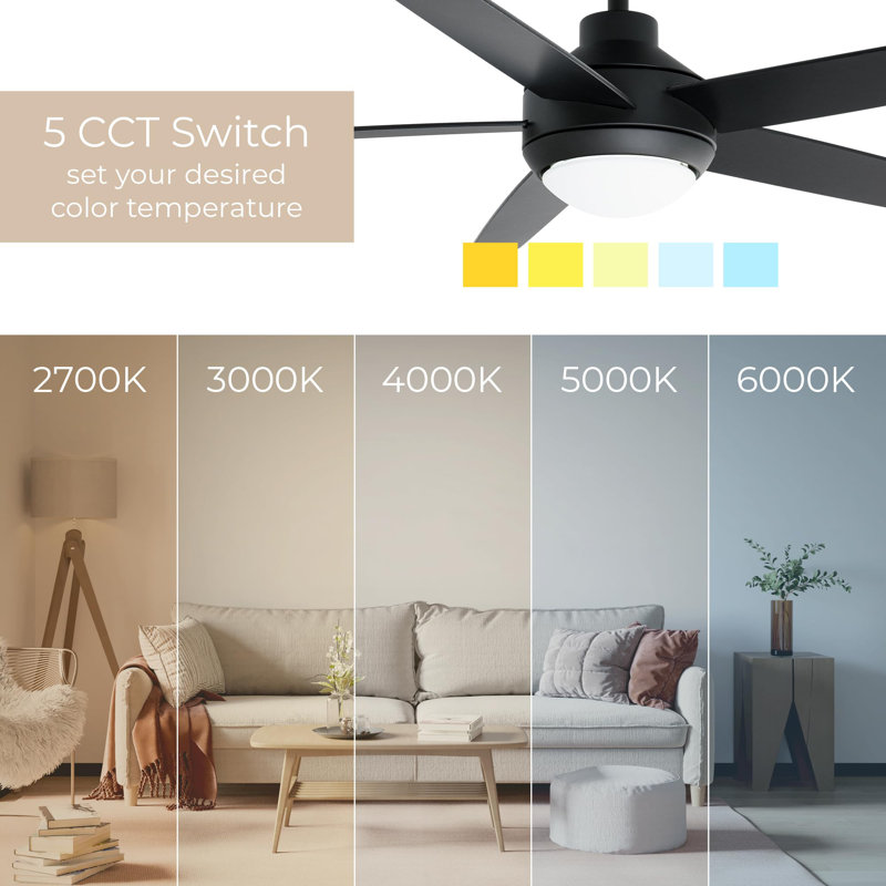 Ventilateur de plafond à 5 pales 52 pouces Airvana Collection 2700K-6000K, Noir