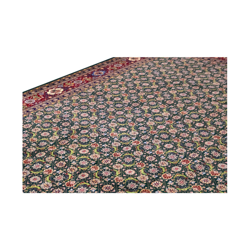 Hand-Knotted High-Quality Green and Navy Area Rug
