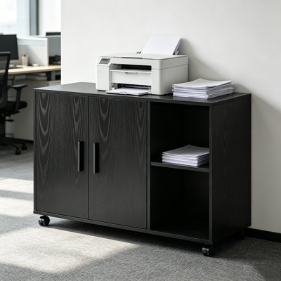 Armoire de rangement latérale avec portes et tablettes, support pour imprimante en bois