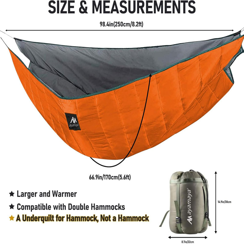 Simple et double hamac encastré pleine longueur pleine longueur sous les courtepointes pour hamacs, sac à dos de camping essentiel, isolation par dessous chaud pour l'hiver par temps froid UQ