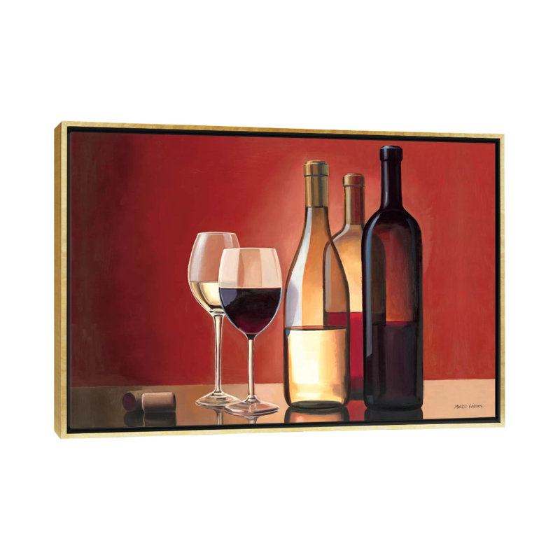 " Wine Trio " by Marco Fabiano, 40" H x 60" W x 1.5" D, Gold Framed Canvas