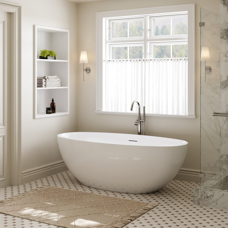 65" x 30" Freestanding Tub Deep Soaking Acrylic Bathtub