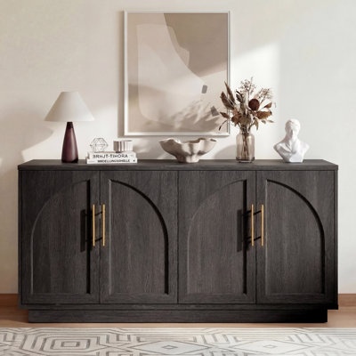 3 Piece Arden Curved Arch Storage Set, 60" Glass Sideboard With Adjustable Shelves & Two 79" Arched Bar Cabinets With Led Lights, Charging Station & Wine Drawer For Kitchen, Dining Room & Living Room