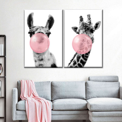 Drôle de lama et de girafe, reproduction sur toile