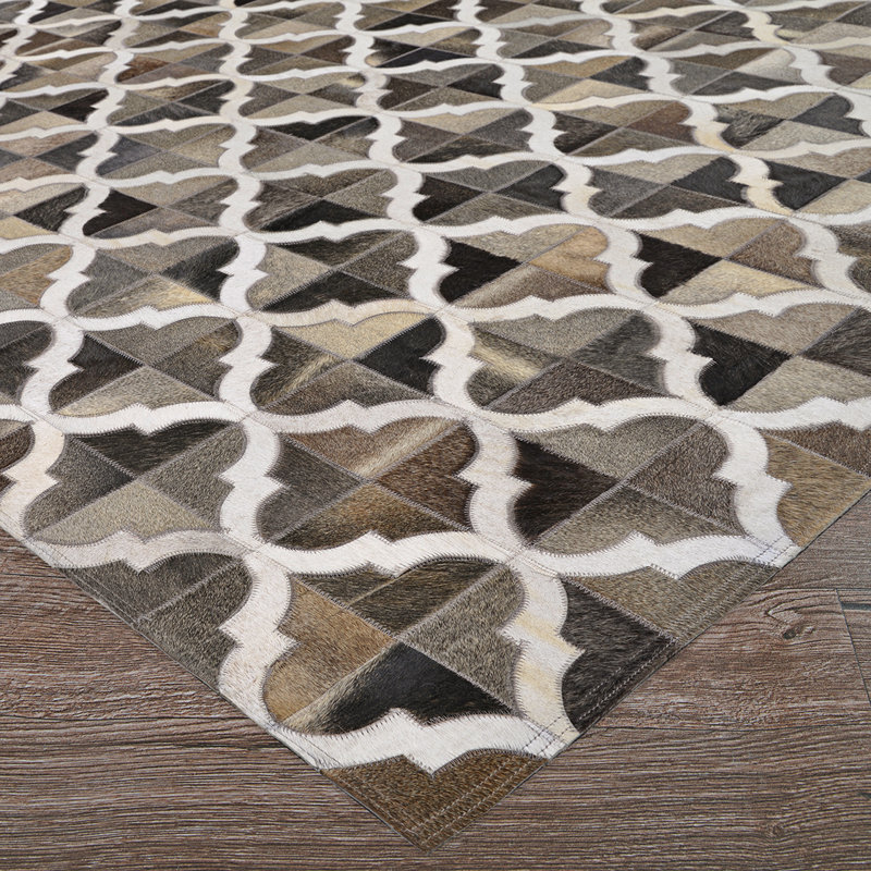 Handmade Geometric Trellis Chocolate Brown Genuine Cowhide Leather Area Rug, Rectangle 5'4" x 8'