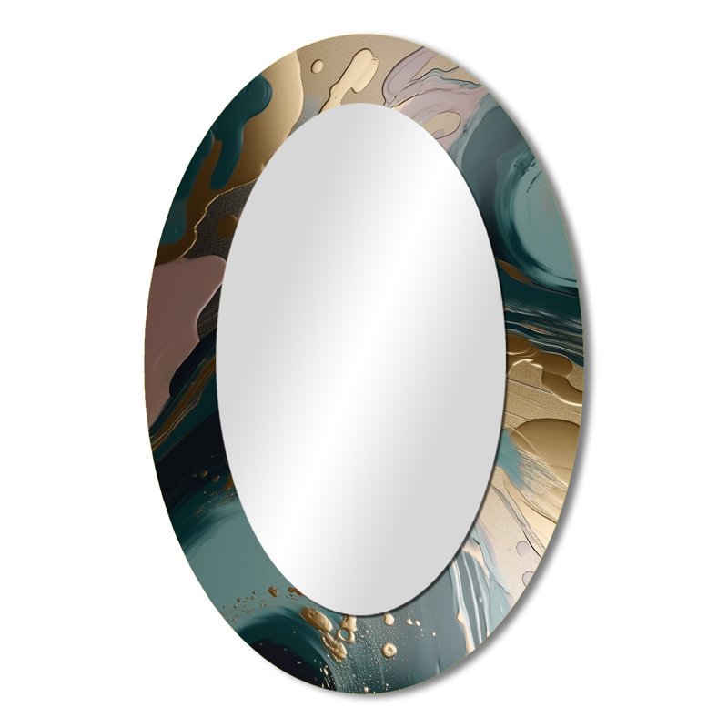 Miroir mural ovale doré et vert avec tourbillons d'harmonies or et vert, 36 po x 24 po