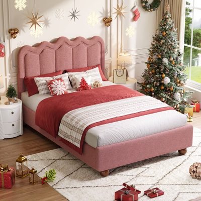Full Bed Frame with Headboard, Boucle Bed Frame, Soft Upholstered Platform Cloud Bedframe with Footboard, Solid Wood Legs, Solid Wooden Slats Support, No Box Spring Required, Easy Assembly