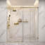 Porte de douche fixe et coulissante en verre transparent, en acier inoxydable doré, avec quincaillerie à tubes carrés, de 152 cm x 193 cm.