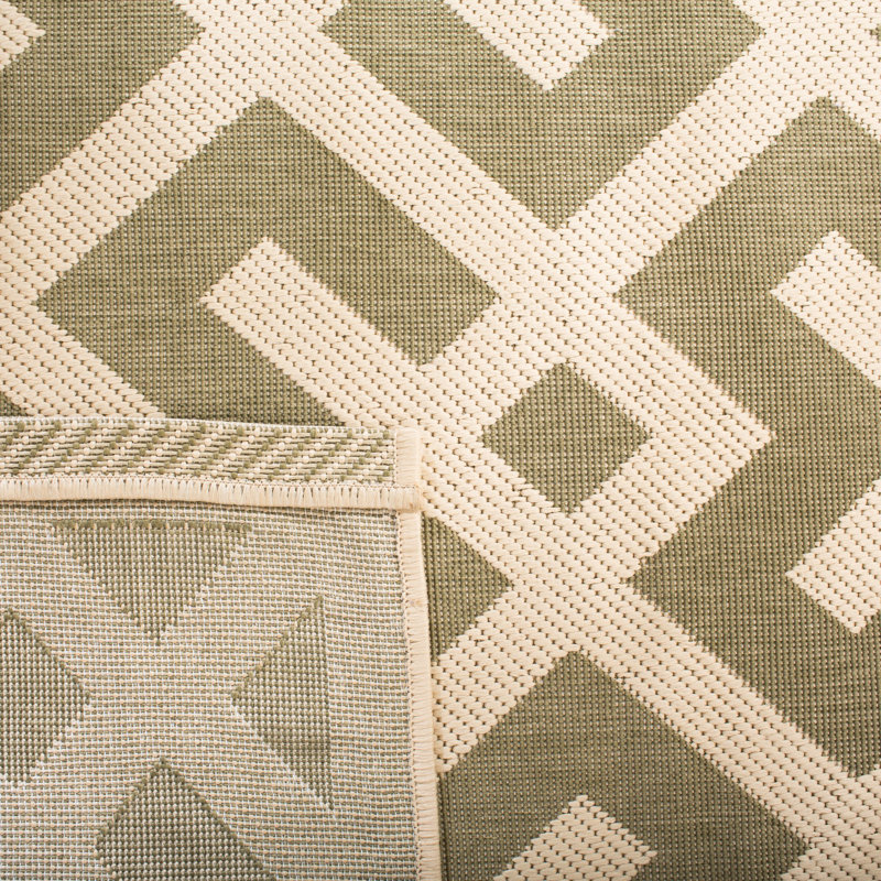 Arneshia Geometric Green/Bone Area Indoor/Outdoor Area Rug, Rectangle 8' x 11'2"