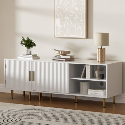 Combined Modern TV Stand For 55/60/65 Inch TV, Small Entertainment Center With Adjustable Shelf, TV Media Stand With Storage Cabinet, TV Console With Gold Legs For Living Room, Bedroom