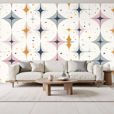 Papier peint auto-adhésif à motifs muraux auto-adhésifs à motif géométrique incurvé de style Mid-Century rétro des années 1950, rétro et symétrique 69 po x 96 po
