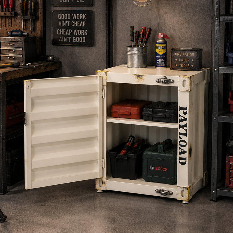 Armoire d'appoint avec rangement en métal Industrial, Beige