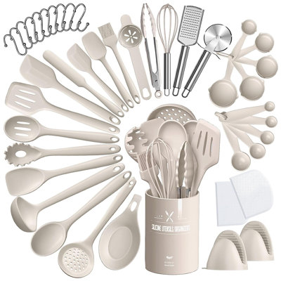 33 Pcs Silicone Cooking Utensil Set, Non-stick Heat Resistant, Dishwasher Safe, Bpa Free, Khaki