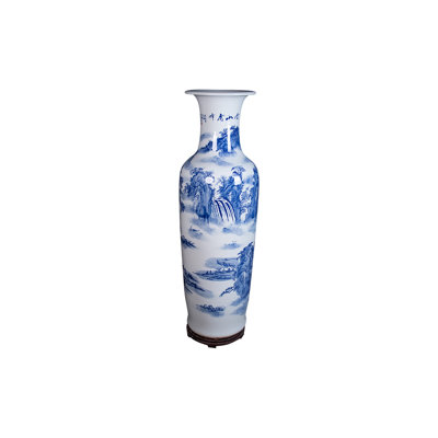 62.99"Jingdezhen ceramic blue-and-white landscape floor-standing large vase decoration piece