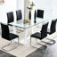 Table de salle à manger en verre trempé de 0,4 po avec support blanc, convenant à divers thèmes de décoration