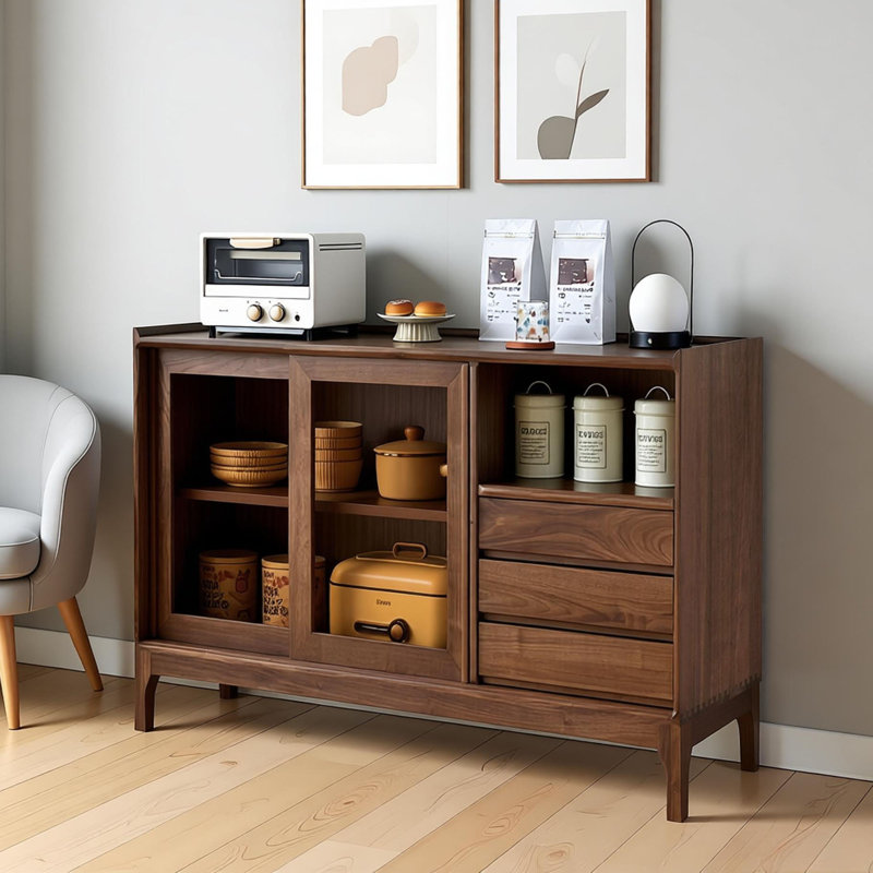 Buffet simple en bois de noyer noir, H 33,46 po x l 51,18 po x P 15,74 po