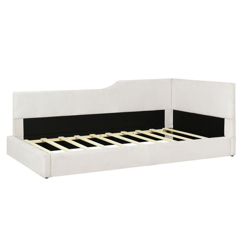 Lit de jour polyvalent en velours côtelé beige L - S'adapte à différents décors, Beige, Lit simple