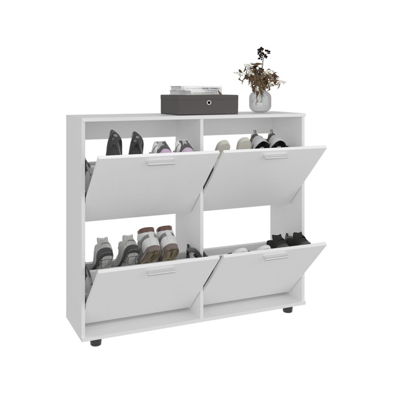 Étagère à chaussures 4 portes Opal avec plusieurs tablettes, rangement pour chaussures moderne, blanc
