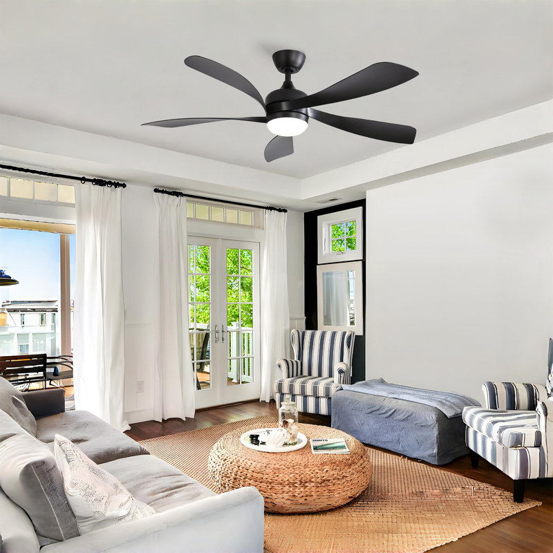 TurboBreeze 52'' - 5 Blade Modern Ceiling Fan with Dimmable Light Kit and Remote Control, 52" , Matte Black/Matte Black