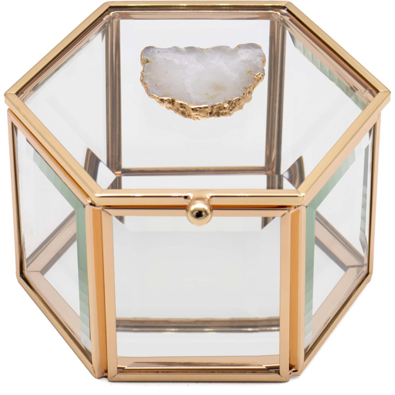 Hexagonal Mirrored All-Natural Agate Stone Glass Jewellery Box