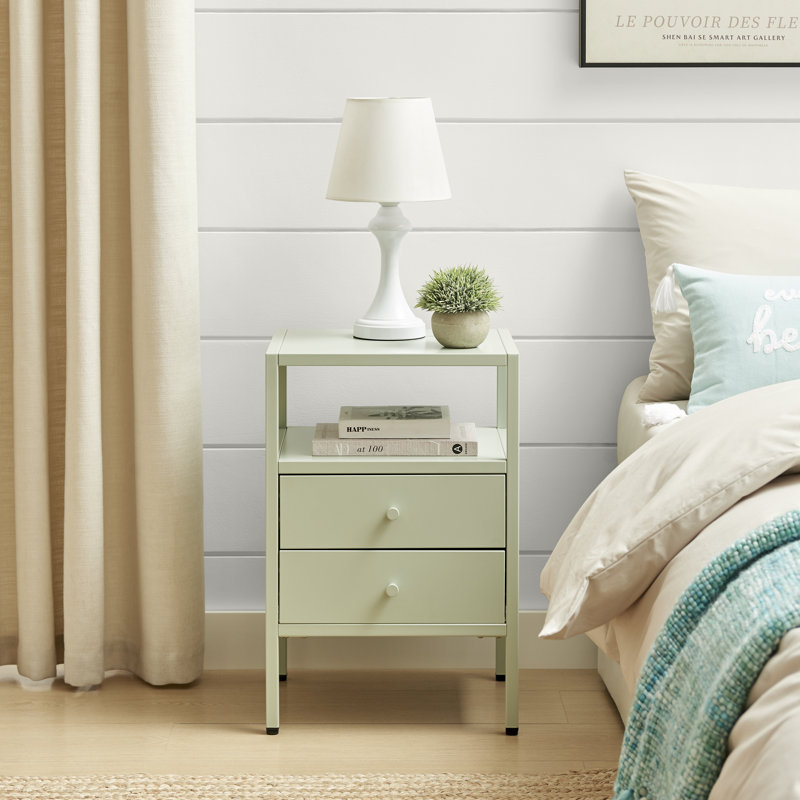 40cm W Metal Bedside Table, Green