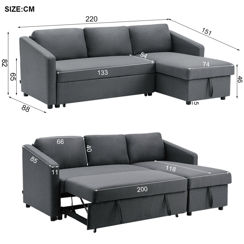 3 Seater Fabric Sofa Bed
