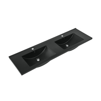 Lavabo de salle de bain de 60 pouces avec comptoir de toilette noir mat