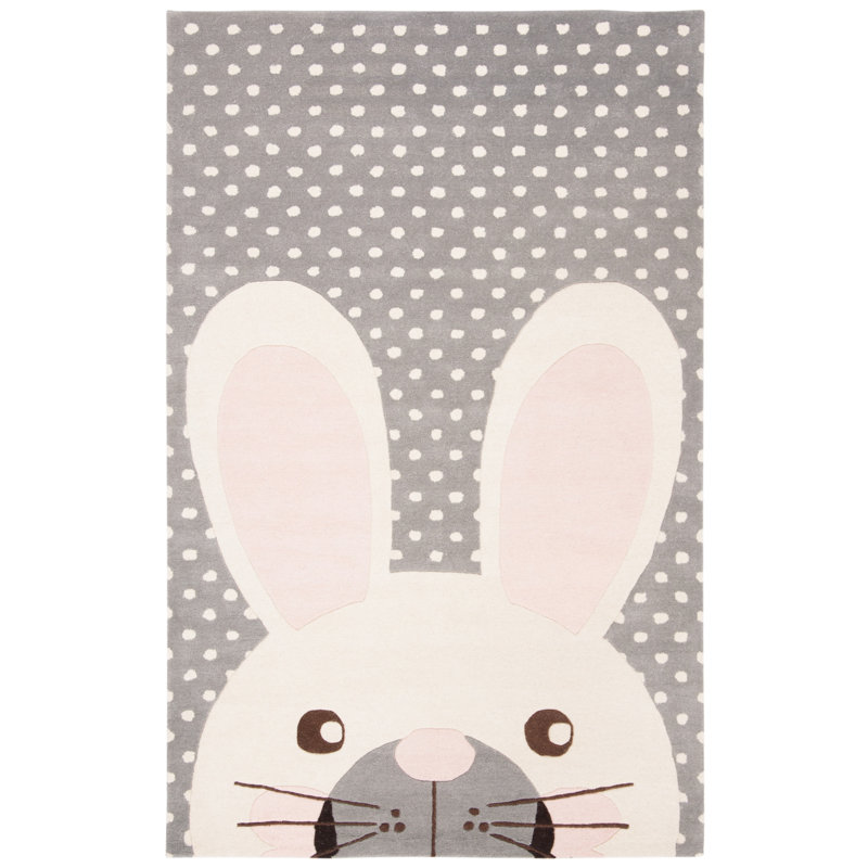 Tapis en laine touffeté à la main Cumby Kids, Gris / Ivoire, Rectangle 4pi x 6 pi