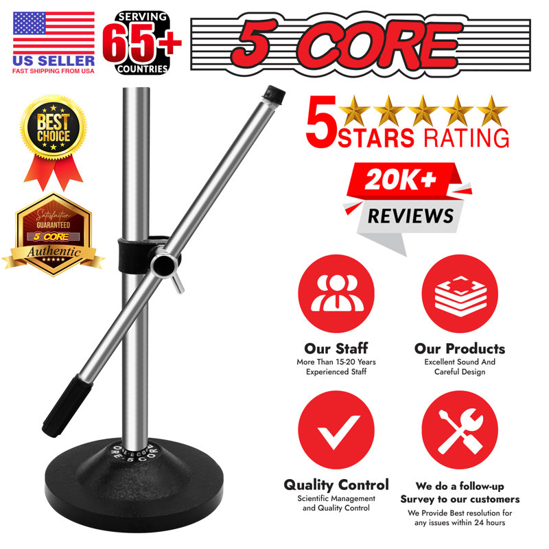 5 Core Desk Microphone Stand Height and Angle Adjustable Desktop Mic Stand Table Mic Holder with Round Metal Base