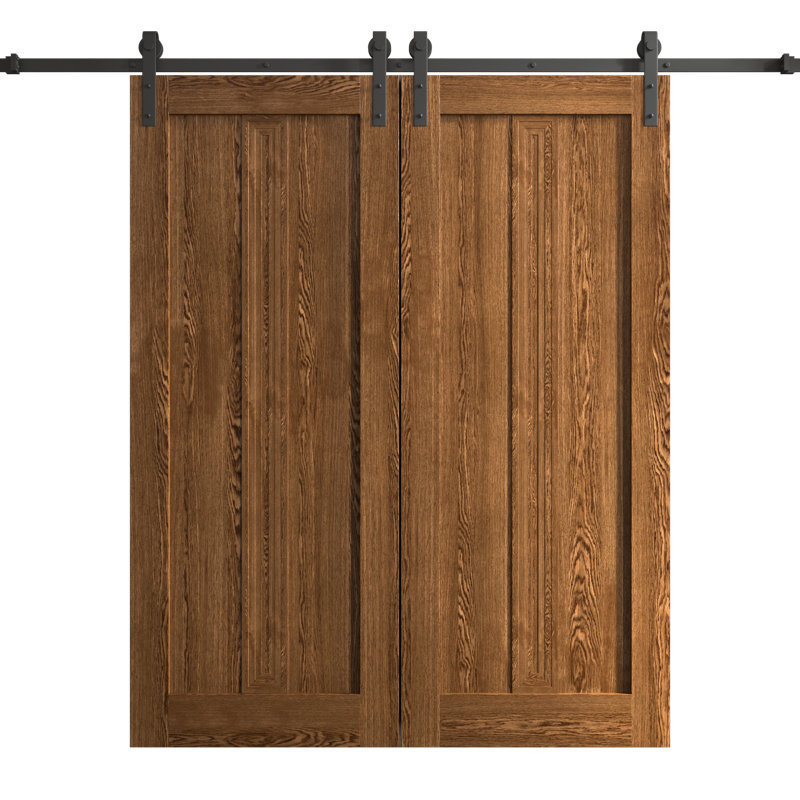 Porte de grange double moderne | Ego 5006 | Ensemble de rails | Portes intérieures solides, 60 po x 84 po, Chêne cognac