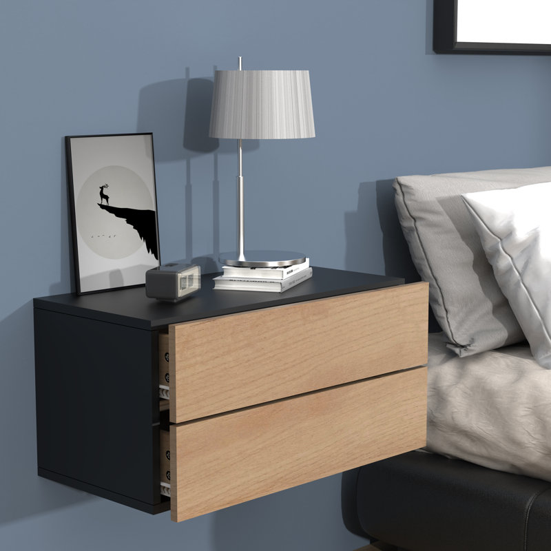 Avyion Manufactured Wood Bedside Table, Black, 30cm H x 60cm W x 32cm D