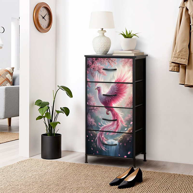 4 Drawer Dresser for Bedroom, Narrow Chest of Drawers, Wooden Top and Study Iron Frame 18"x37.5"-(WxH)