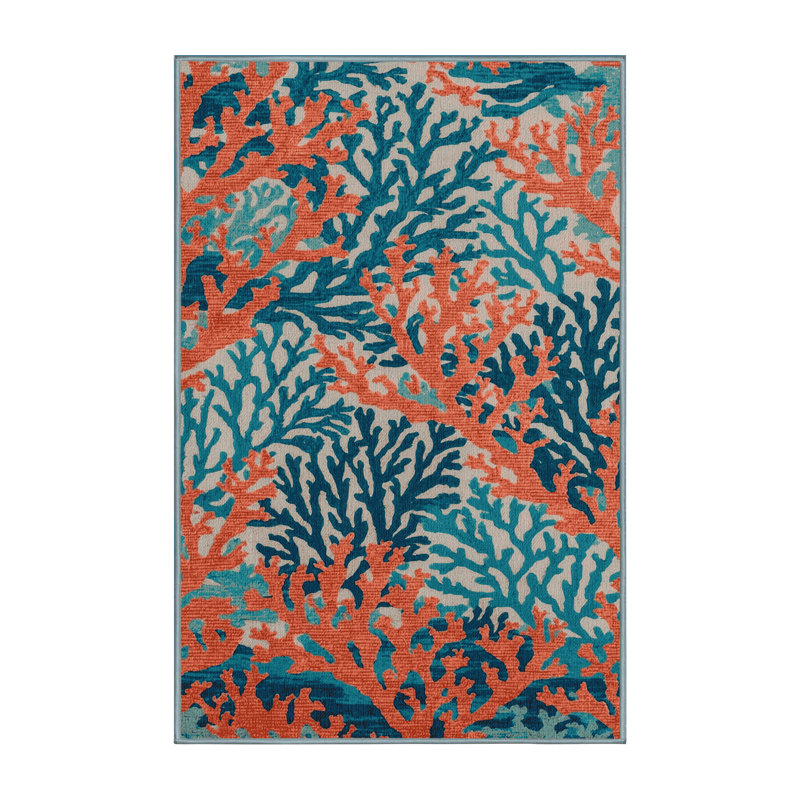  Tapis bord de mer lavable Coral Reef, Rectangulaire 2 pi x 3 pi