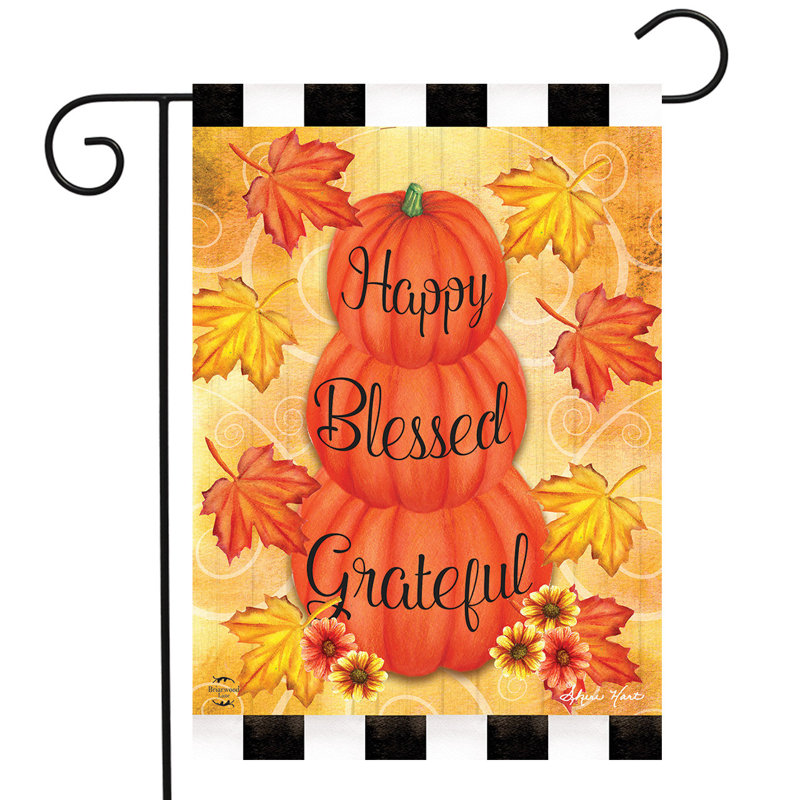 Drapeau de jardin «Happy Blessed Grateful Autumn», Orange/jaune