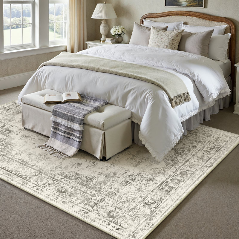 Tapis oriental vintage lavable à la machine avec envers antidérapant, Rectangle 5 pi x 7 pi